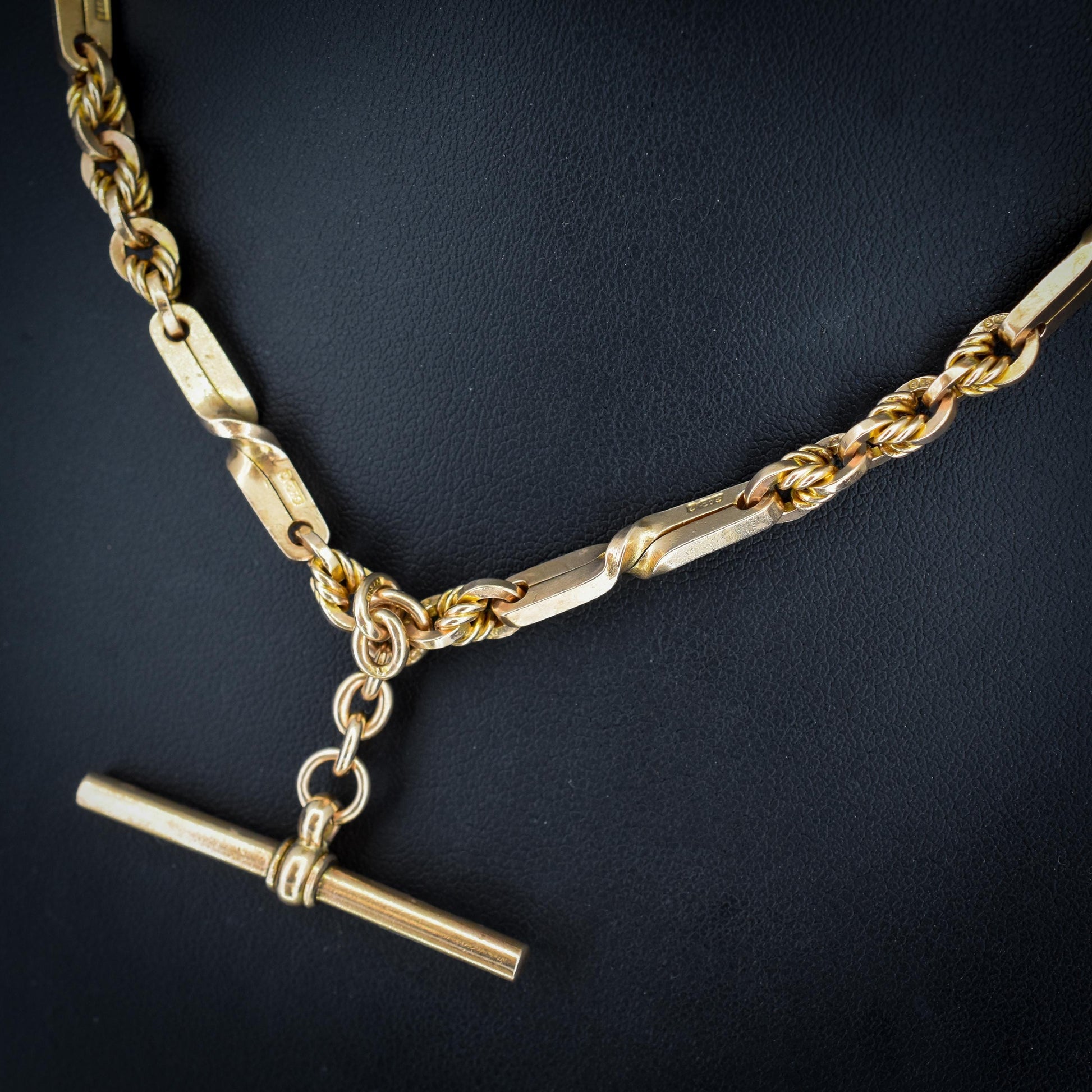 Antique '1921' 9ct Gold Love Knot Link Double Albert Watch Chain Necklace | 15.5"