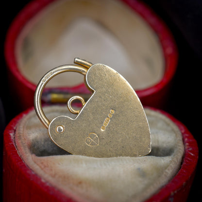 Vintage 9ct Yellow Gold Engraved Heart Padlock Charm Pendant
