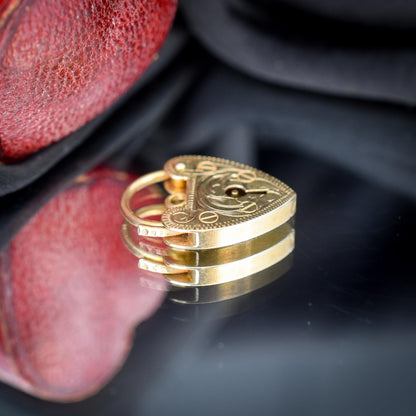 Vintage 9ct Yellow Gold Engraved Heart Padlock Charm Pendant