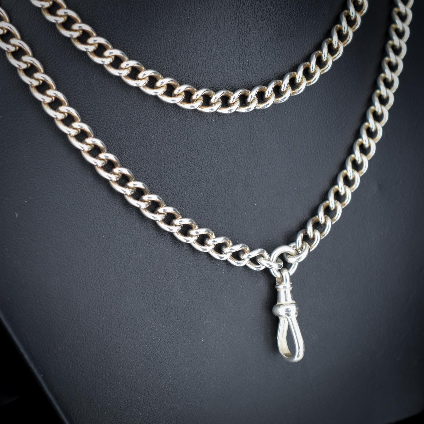Vintage 36" Sterling Silver Curb Link Long Chain Necklace with Dog Clip (74.6 grams)