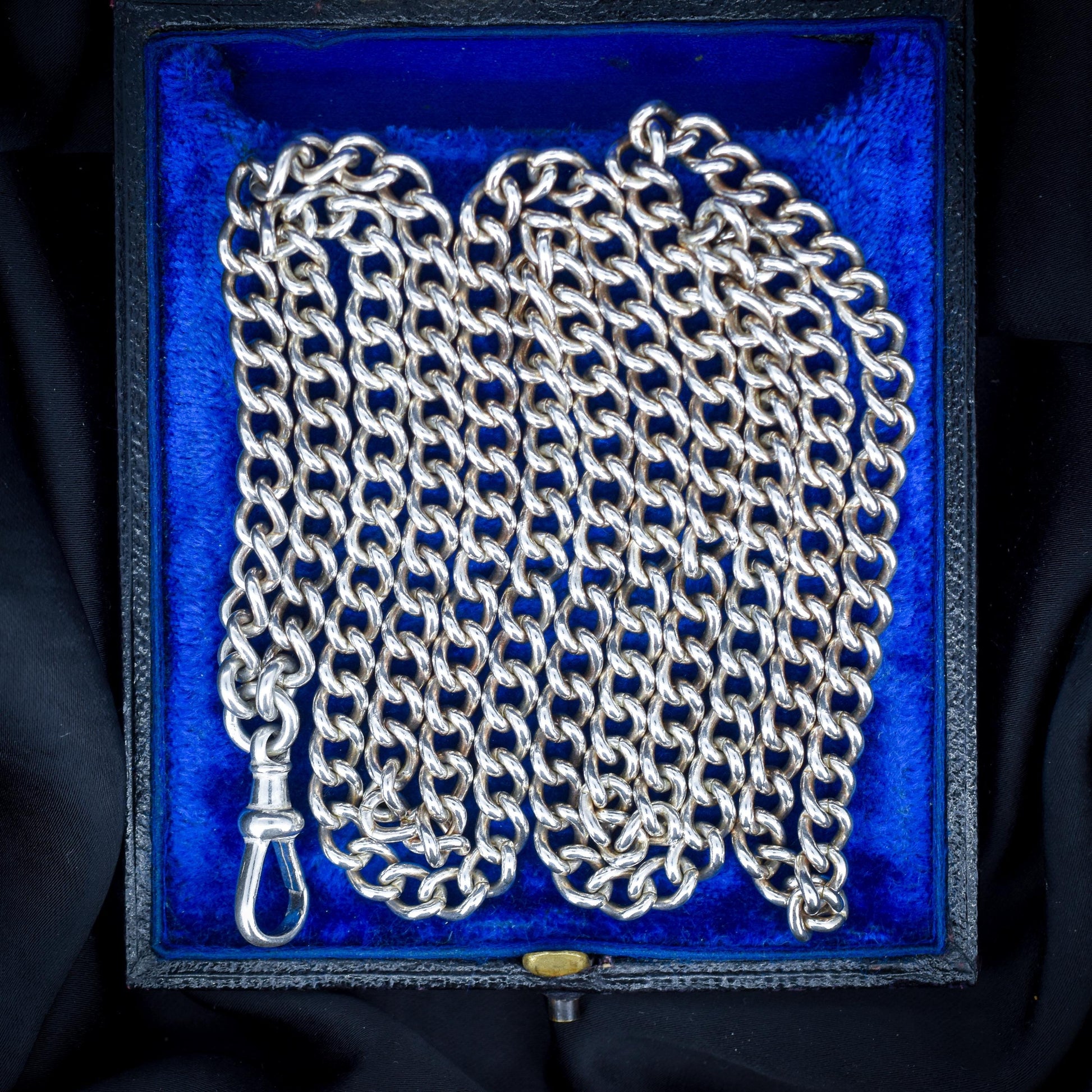 Vintage 36" Sterling Silver Curb Link Long Chain Necklace with Dog Clip (74.6 grams)