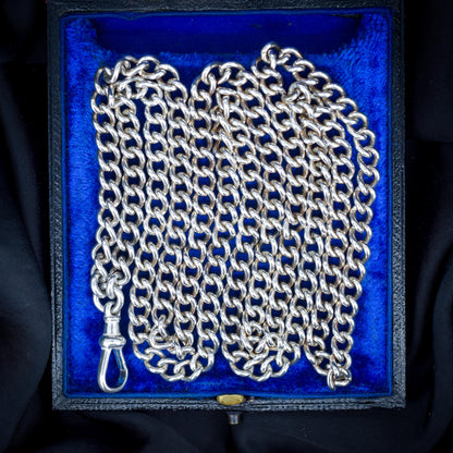 Vintage 36" Sterling Silver Curb Link Long Chain Necklace with Dog Clip (74.6 grams)