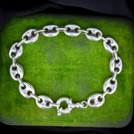 Vintage Sterling Silver Puffy Mariner Link Chain Bracelet | 7.75"