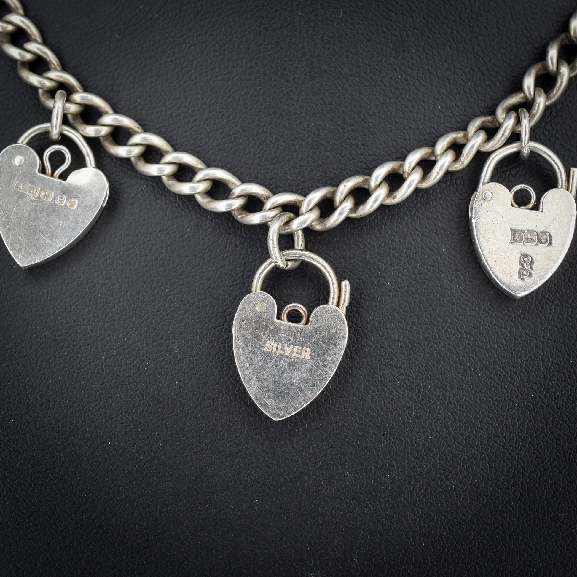 Vintage Heart Padlock Curb Link Sterling Silver Chain Necklace | 15.75"
