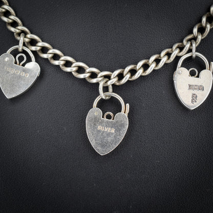 Vintage Heart Padlock Curb Link Sterling Silver Chain Necklace | 15.75"
