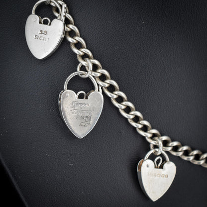 Vintage Heart Padlock Curb Link Sterling Silver Chain Necklace | 15.75"