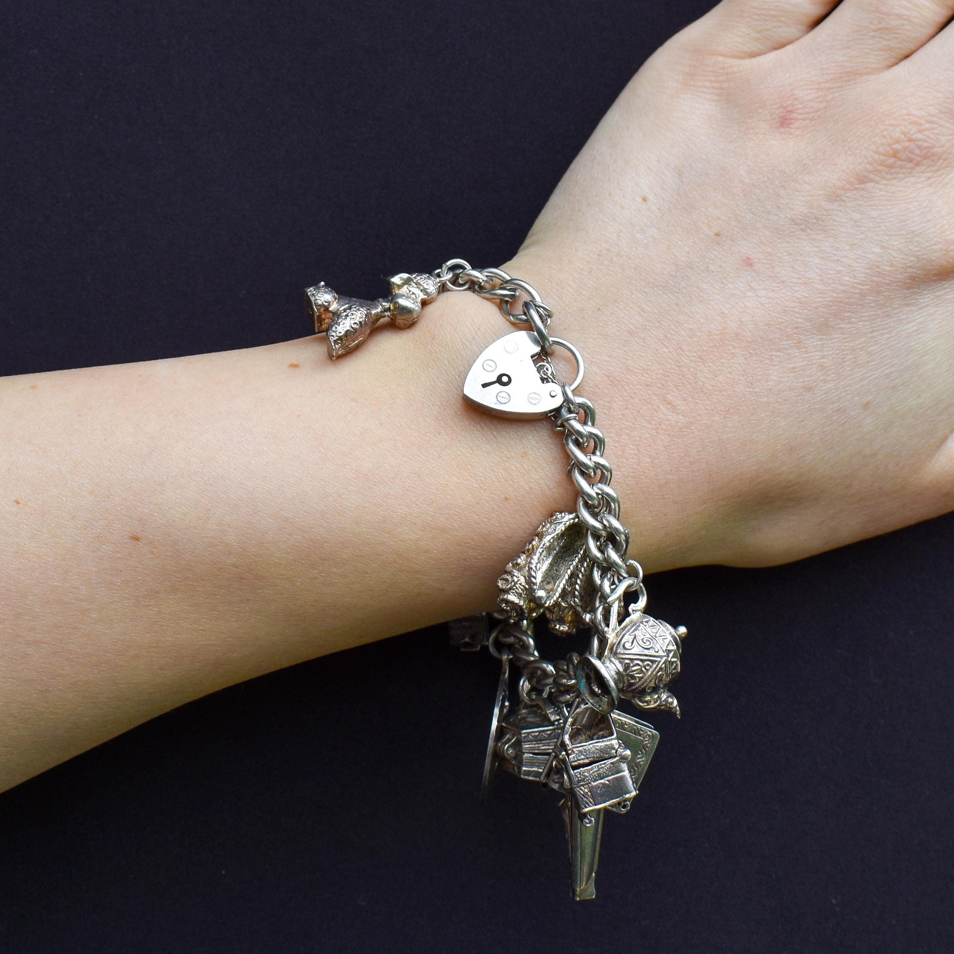 Vintage 82g Sterling Silver Multi Charm Bracelet | 7"