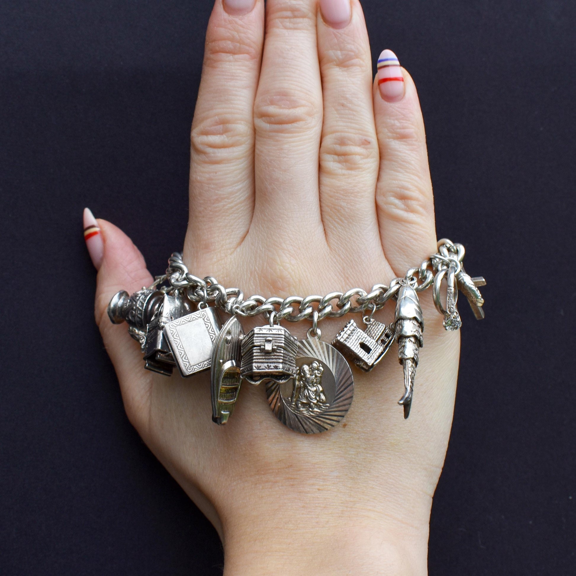 Vintage 82g Sterling Silver Multi Charm Bracelet | 7"