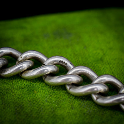 Vintage Heavy Chunky Heart Padlock Sterling Silver Curb Bracelet 7"