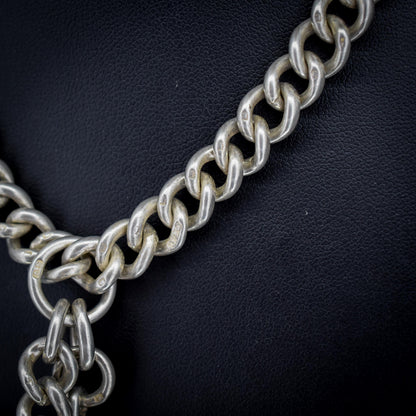 Antique Sterling Silver Curb Link Albert Watch Chain Necklace T-Bar Dog Clips | 16.25"