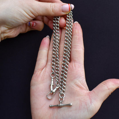 Vintage Sterling Silver Curb Link Watch Chain Necklace with Dog Clips – 21"