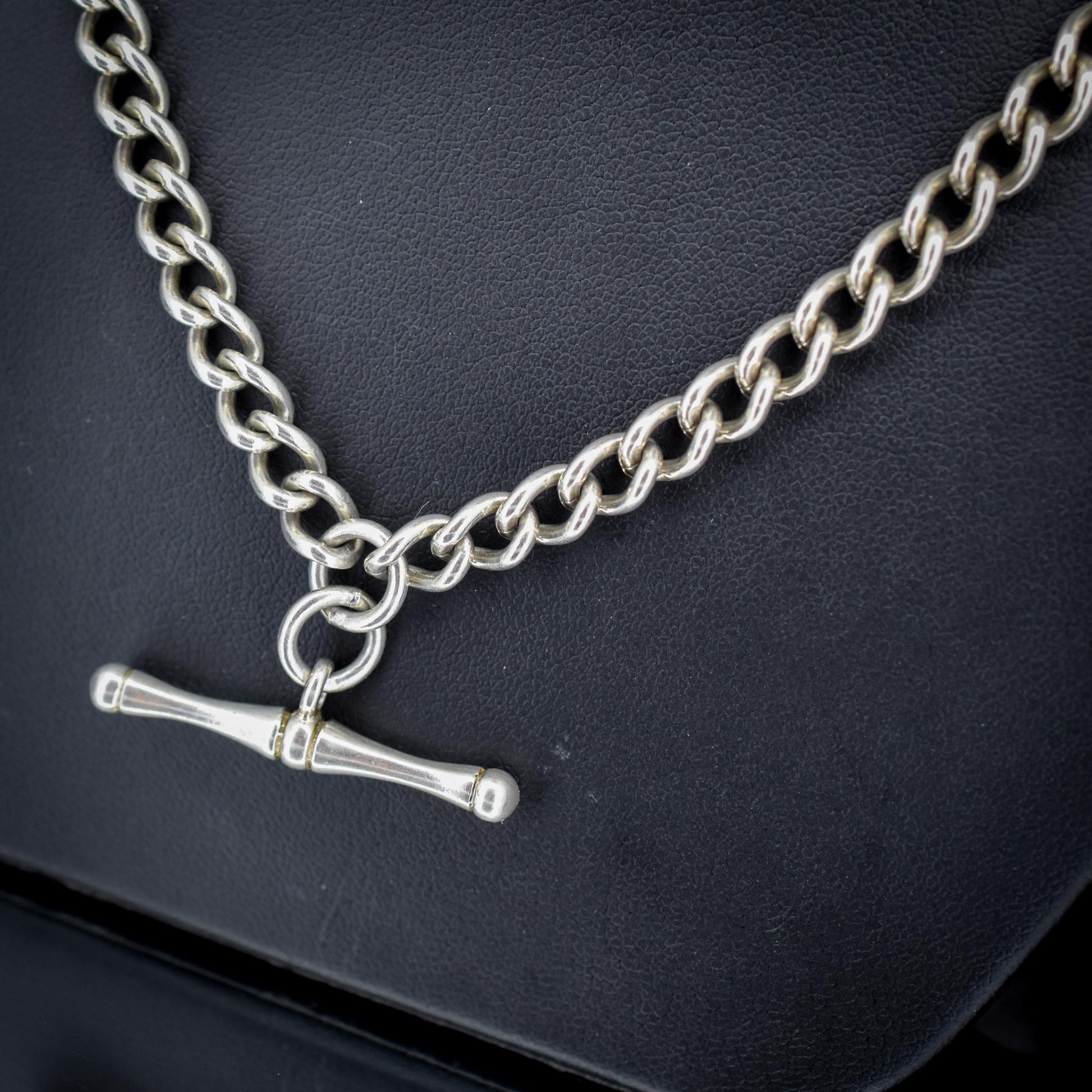 Vintage Sterling Silver Curb Link Watch Chain Necklace with Dog Clips – 21"