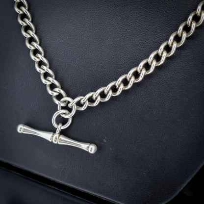 Vintage Sterling Silver Curb Link Watch Chain Necklace with Dog Clips – 21"