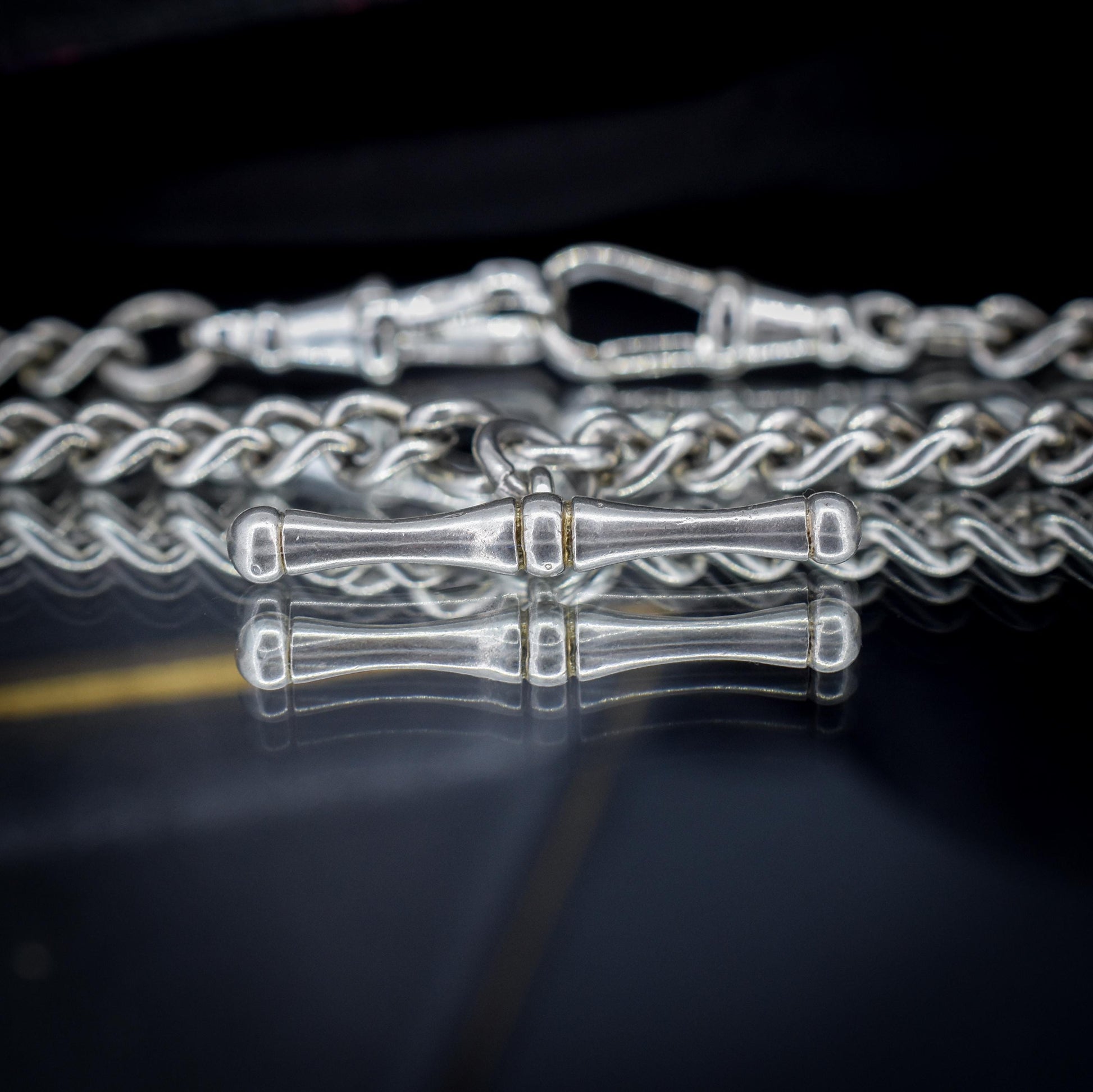 Vintage Sterling Silver Curb Link Watch Chain Necklace with Dog Clips – 21"