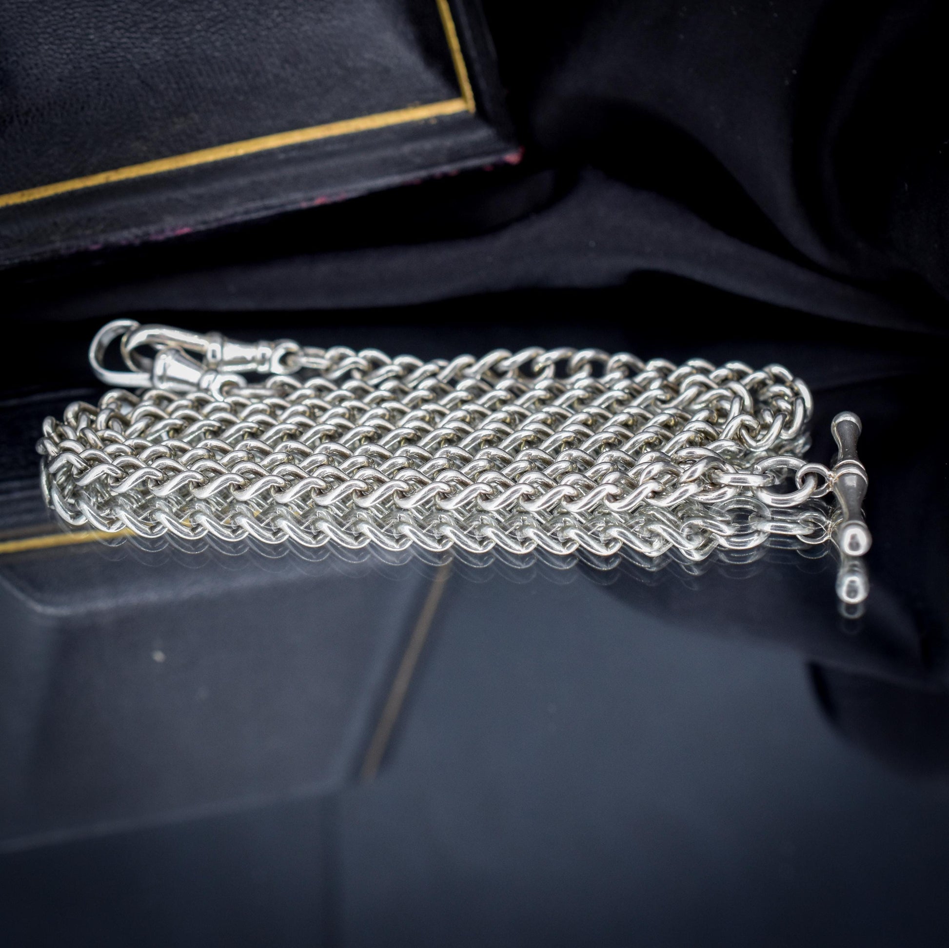 Vintage Sterling Silver Curb Link Watch Chain Necklace with Dog Clips – 21"