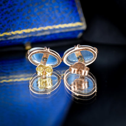 Antique 4.38ct Moonstone Oval 9ct Gold Stud Earrings (Studs)