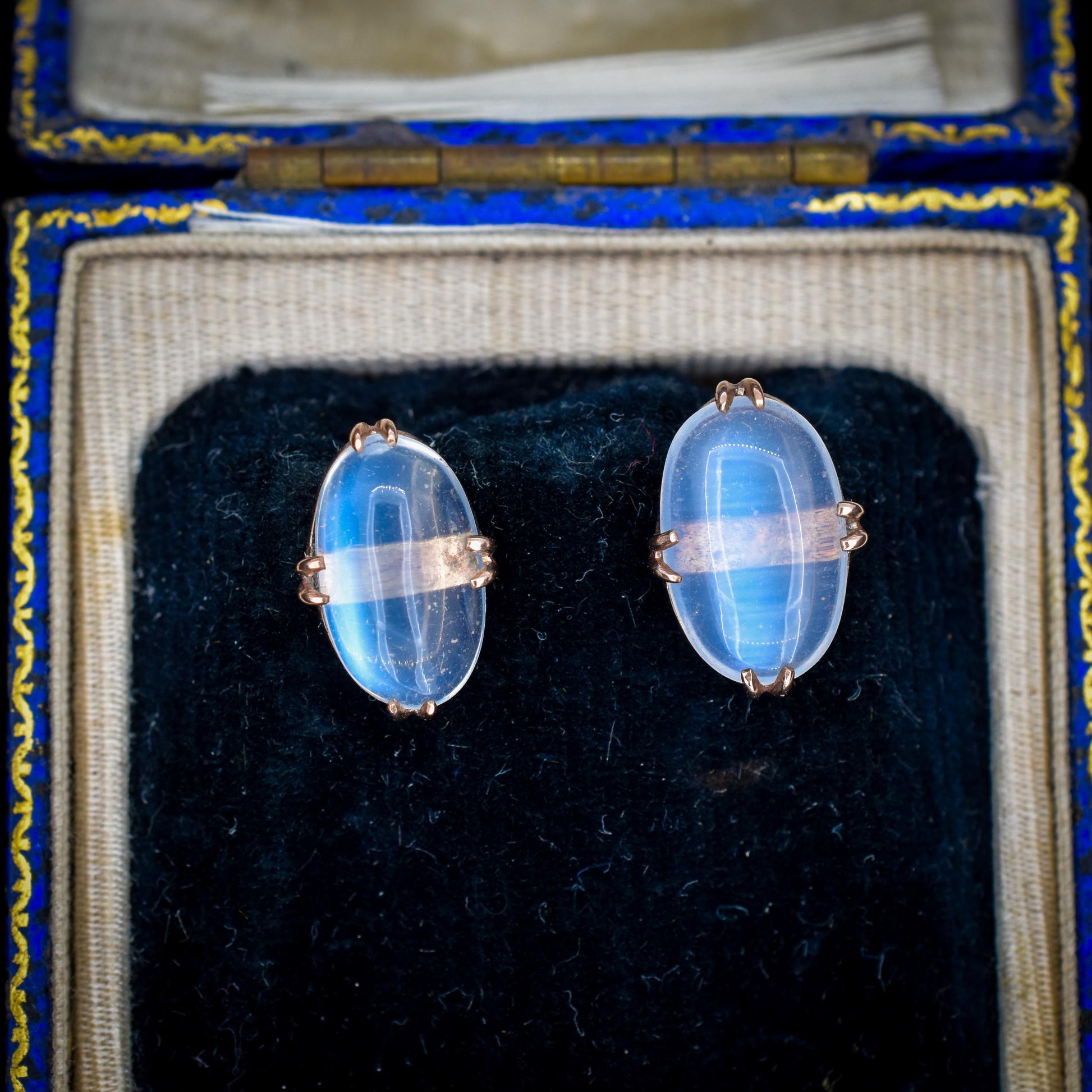 Antique 4.38ct Moonstone Oval 9ct Gold Stud Earrings (Studs)