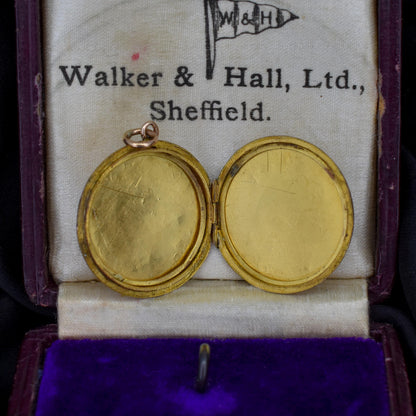 Antique Engraved Fancy Round Flower Basket and Swallow Bird Gold Locket Pendant