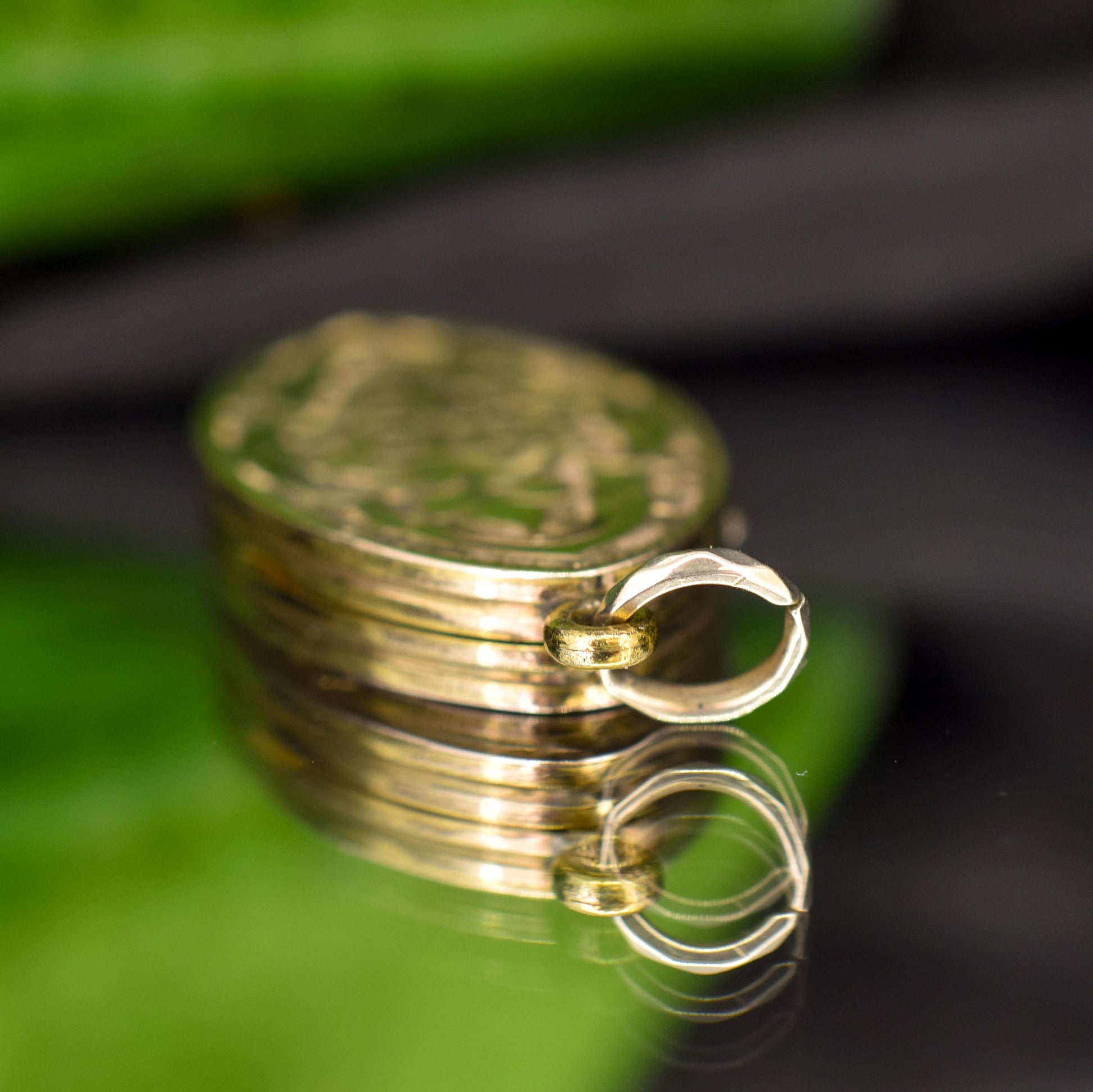 Antique Gold Engraved Fancy Navette Shaped Locket Pendant