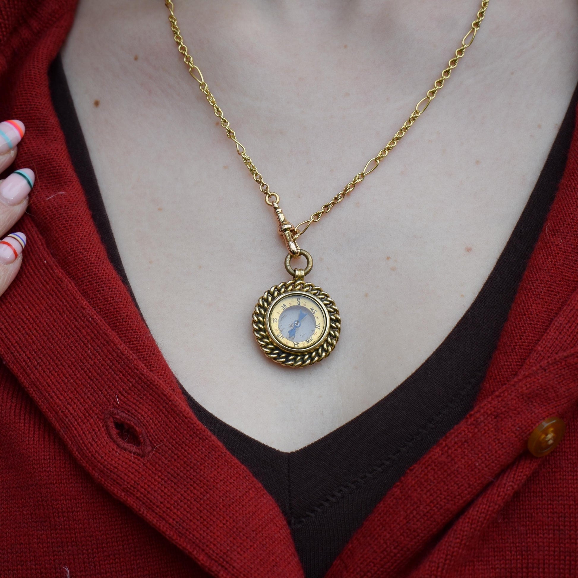 Antique Rolled Gold Compass Pendant Charm