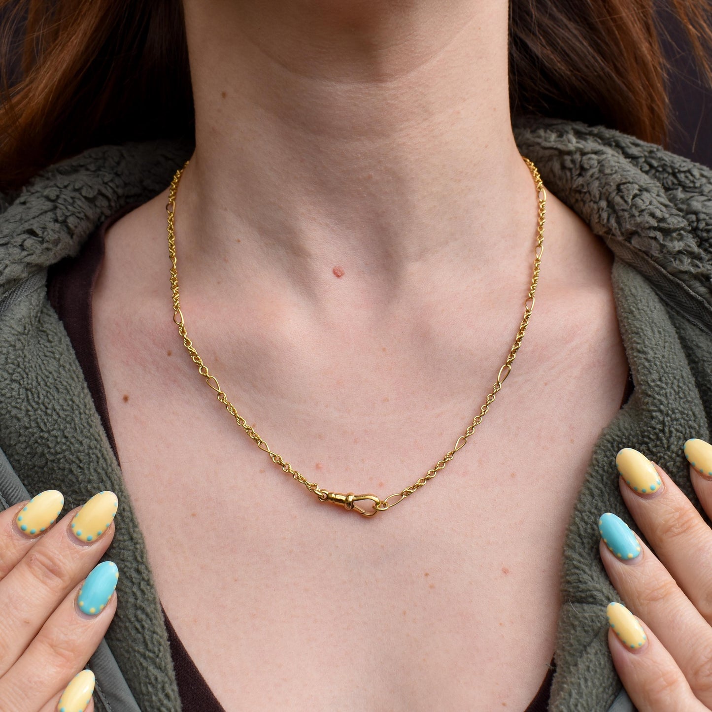 Antique 15ct Yellow Gold Fancy Link Chain Necklace with Dog Clip | 19.5"