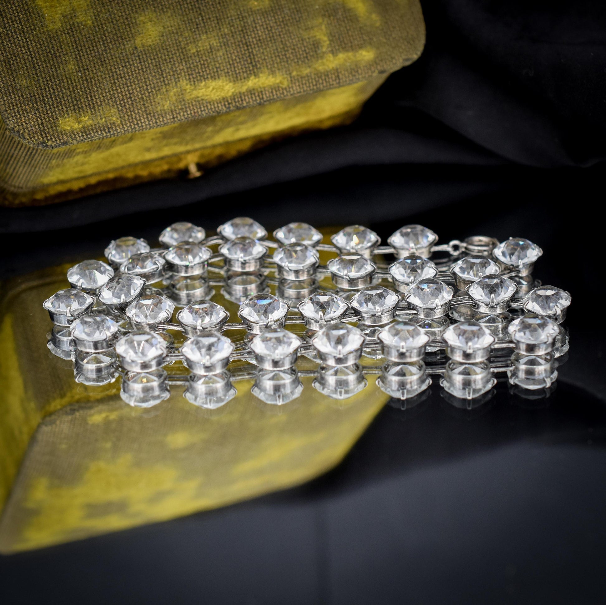 Antique Clear Paste Riviere Silver Short Collar Necklace | 15.5"