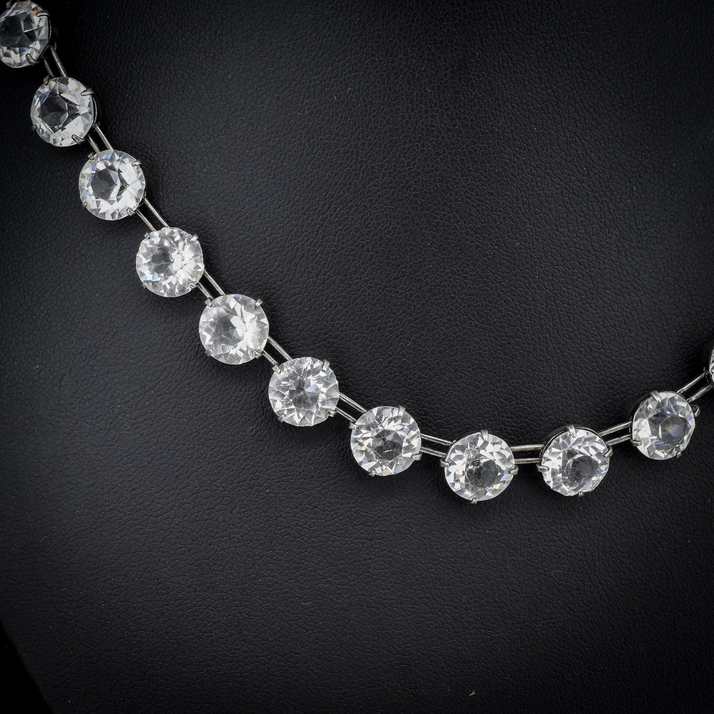 Antique Clear Paste Riviere Silver Short Collar Necklace | 15.5"