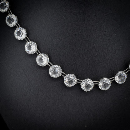 Antique Clear Paste Riviere Silver Short Collar Necklace | 15.5"