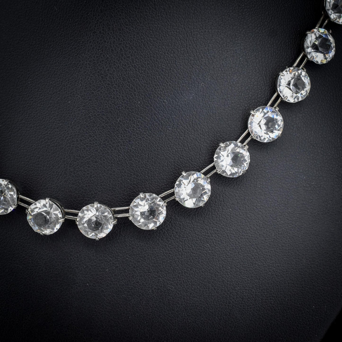 Antique Clear Paste Riviere Silver Short Collar Necklace | 15.5"