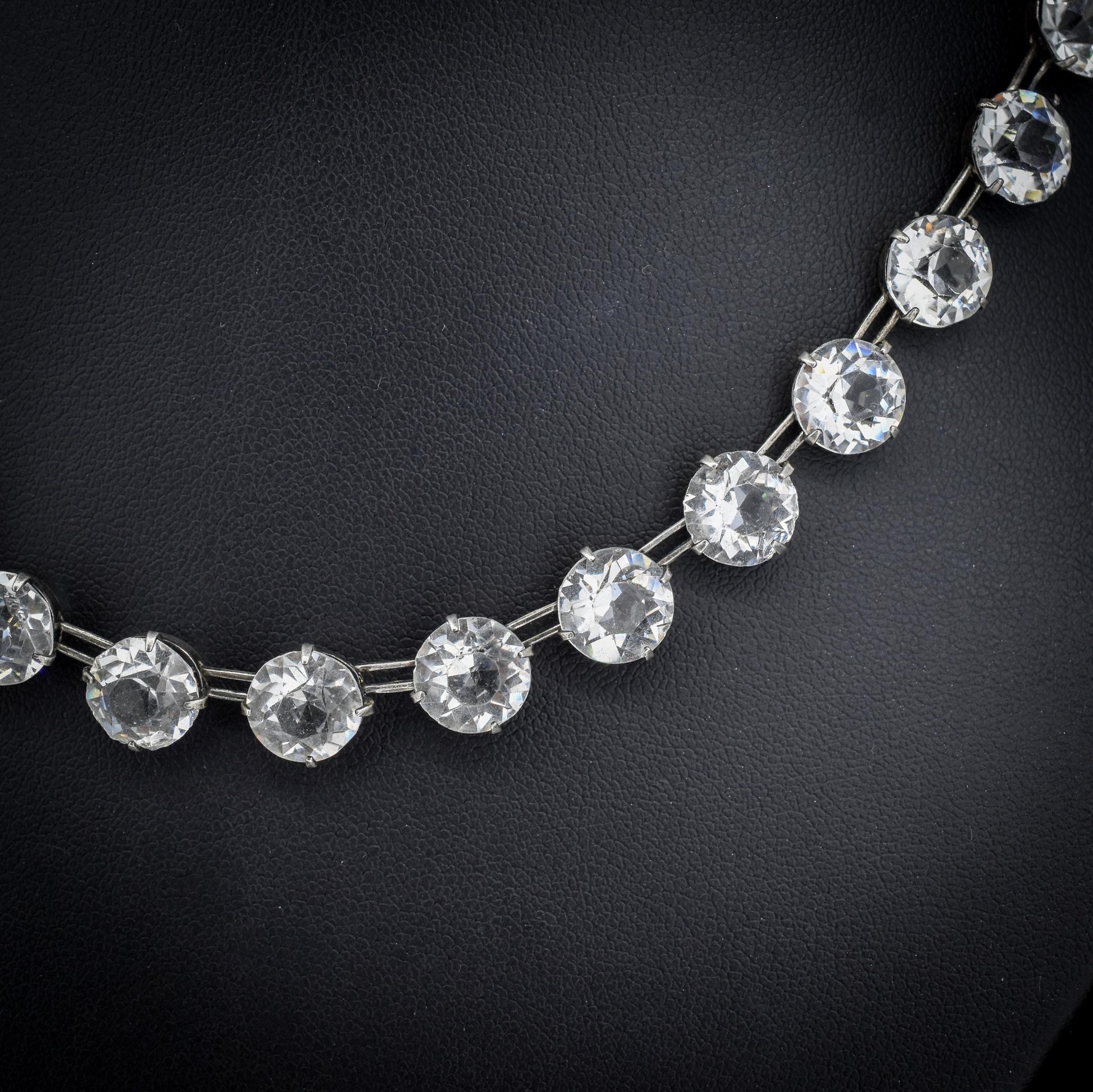 Antique Clear Paste Riviere Silver Short Collar Necklace | 15.5"