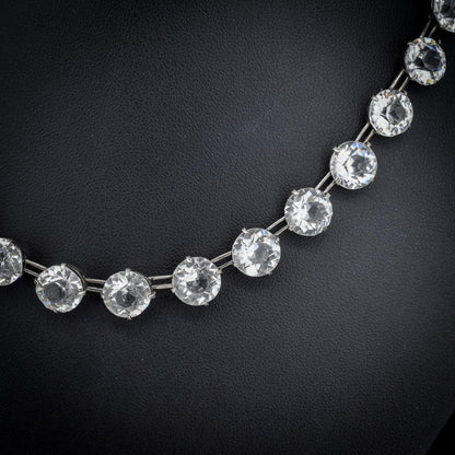 Antique Clear Paste Riviere Silver Short Collar Necklace | 15.5"