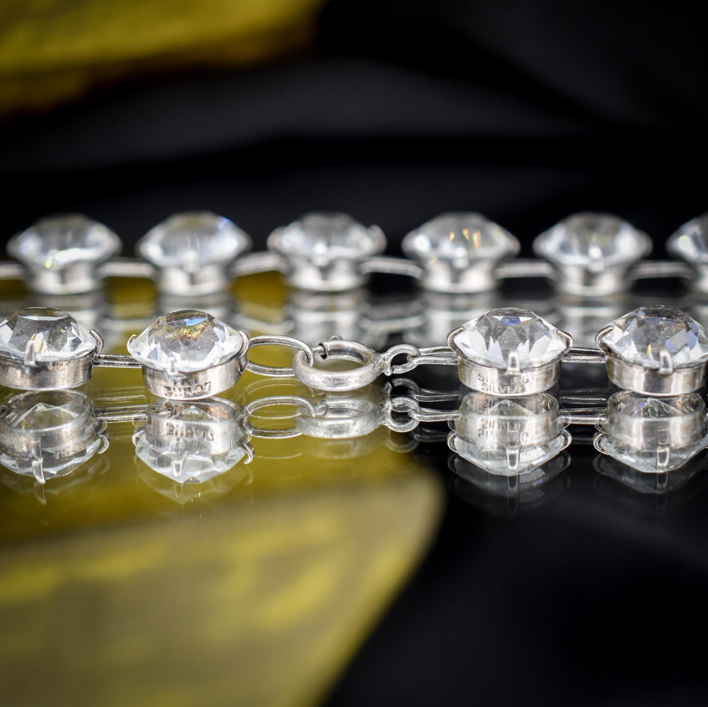 Antique Clear Paste Riviere Silver Short Collar Necklace | 15.5"