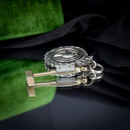 Art Deco '1931' Silver Fireman Medal and Mother of Pearl Hammer Pendant