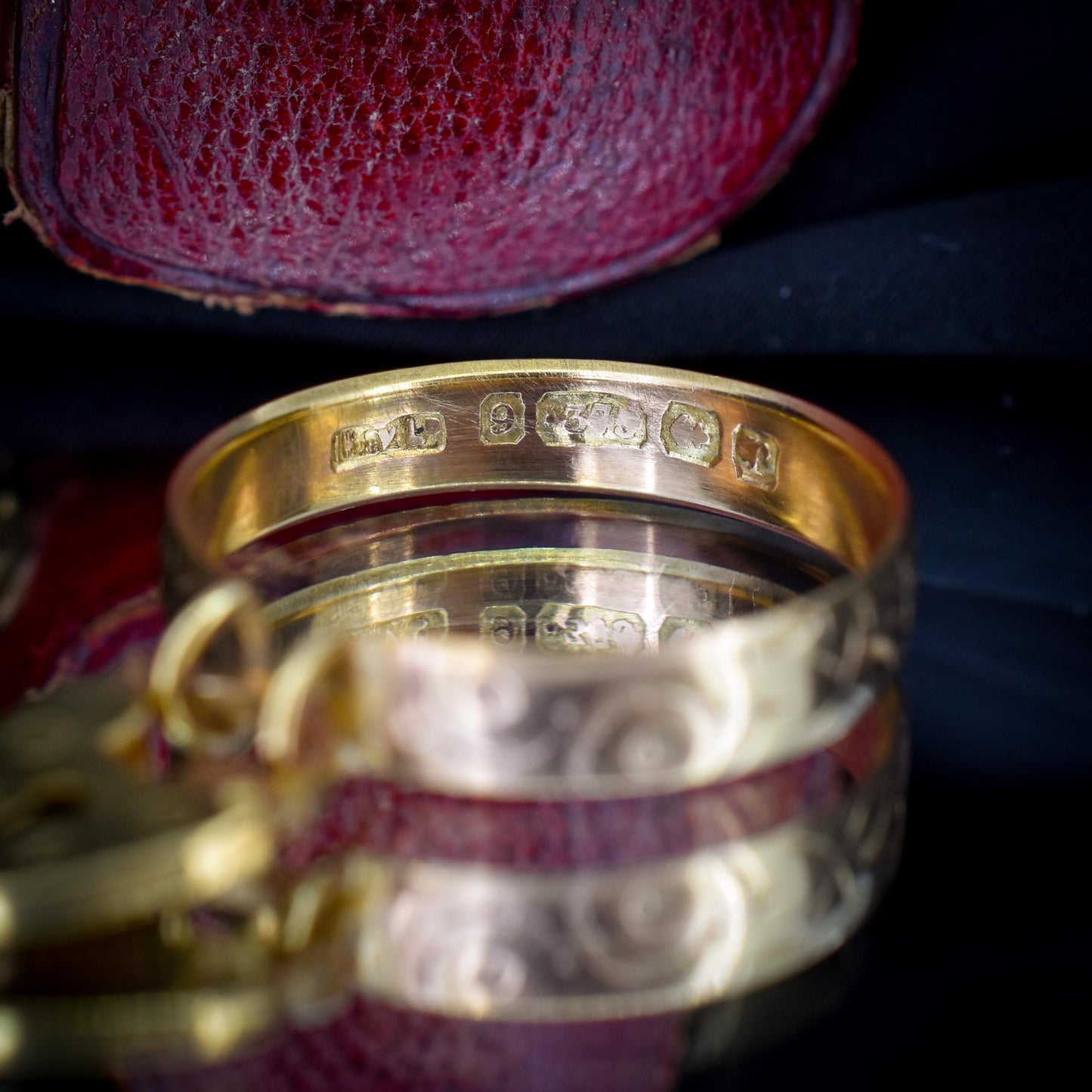 Antique Heart Padlock Drop 9ct Gold Engraved Band Ring | B'Ham 1916