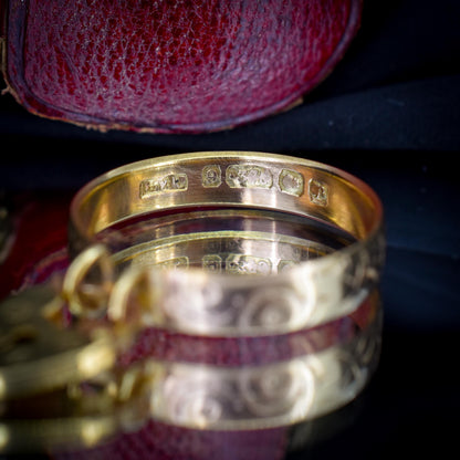 Antique Heart Padlock Drop 9ct Gold Engraved Band Ring | B'Ham 1916