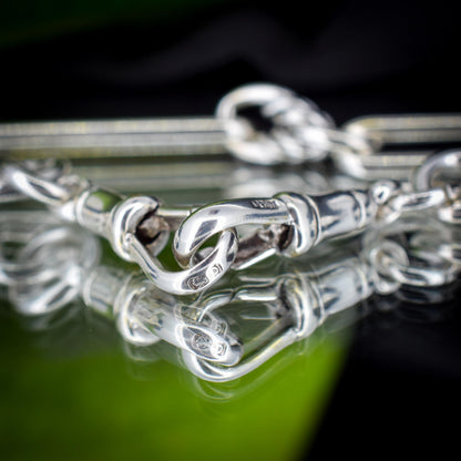 Antique Sterling Silver Trombone Love Knot Watch Chain with Double Dog Clip and T Bar | 15"