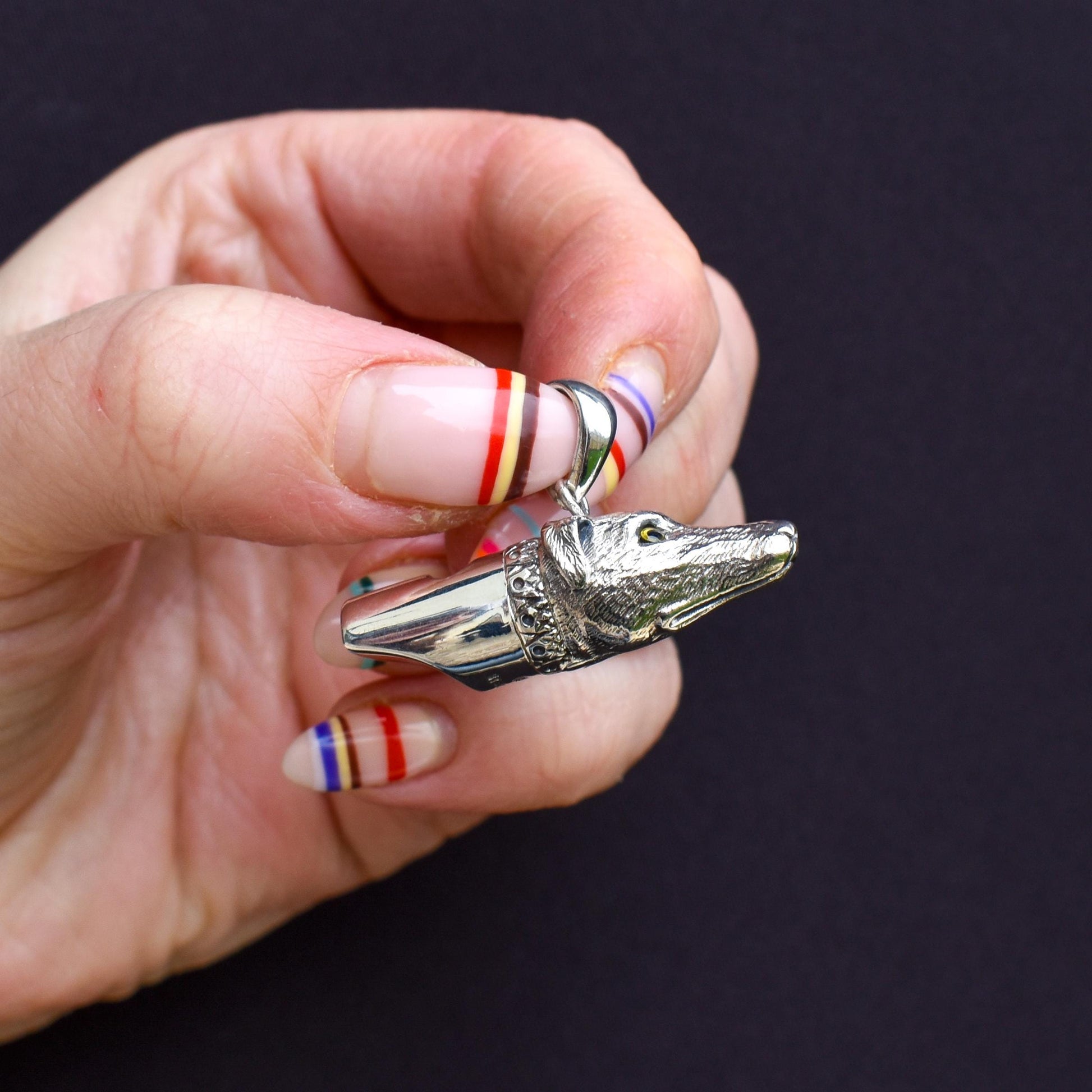 Vintage Sterling Silver Novelty Lurcher Dog Whistle Pendant