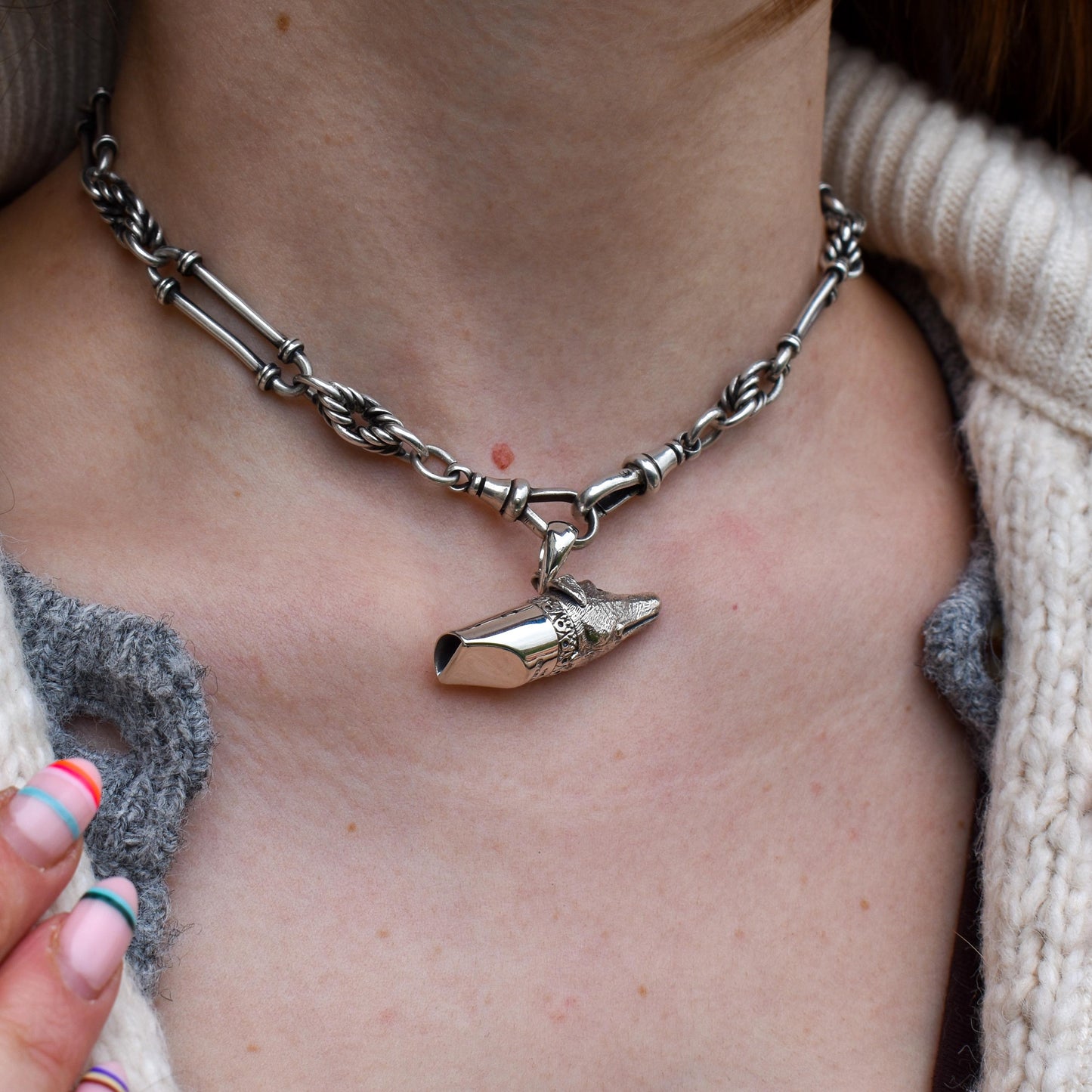 Vintage Sterling Silver Novelty Lurcher Dog Whistle Pendant