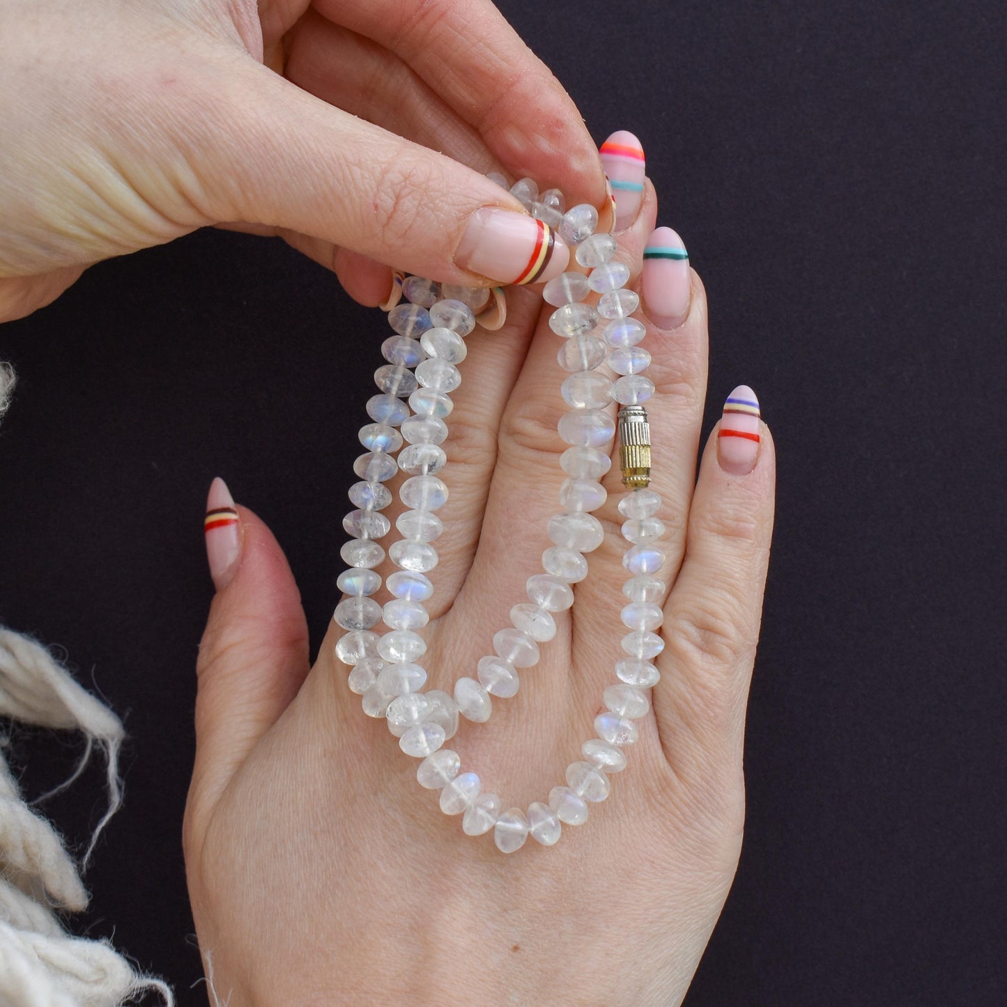 Rainbow Moonstone Beaded Necklace | 16.5"