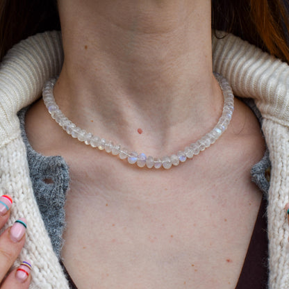 Rainbow Moonstone Beaded Necklace | 16.5"