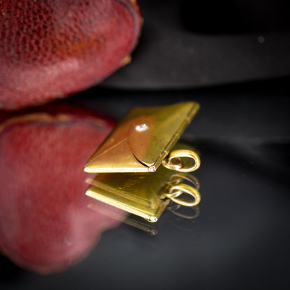 Antique 18ct Gold Diamond Envelope Love Letter Charm Pendant