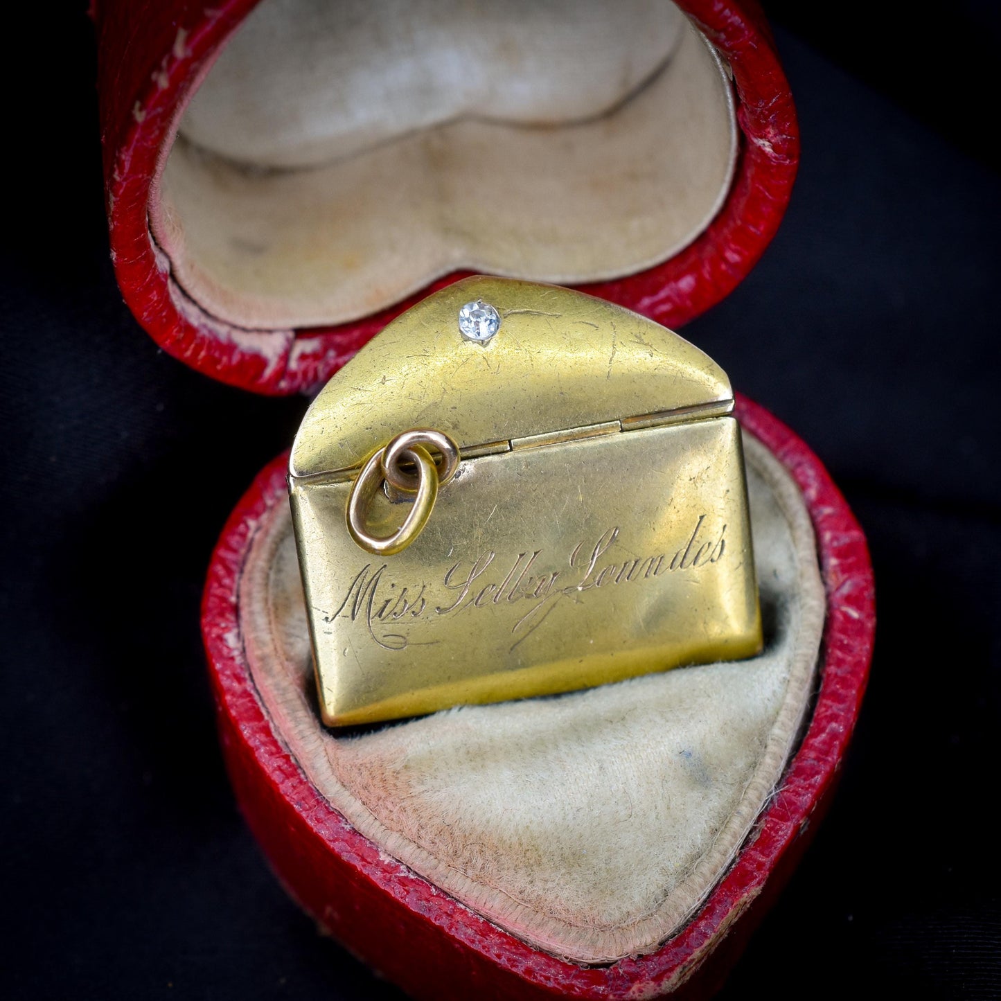 Antique 18ct Gold Diamond Envelope Love Letter Charm Pendant