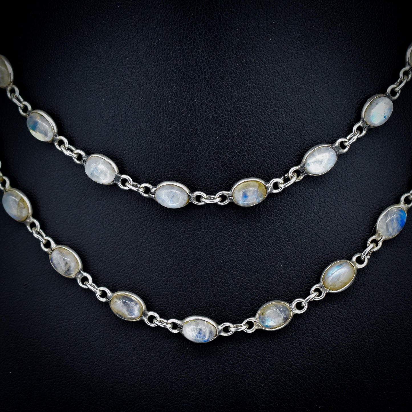 Vintage Moonstone Silver 29" Long Chain Necklace