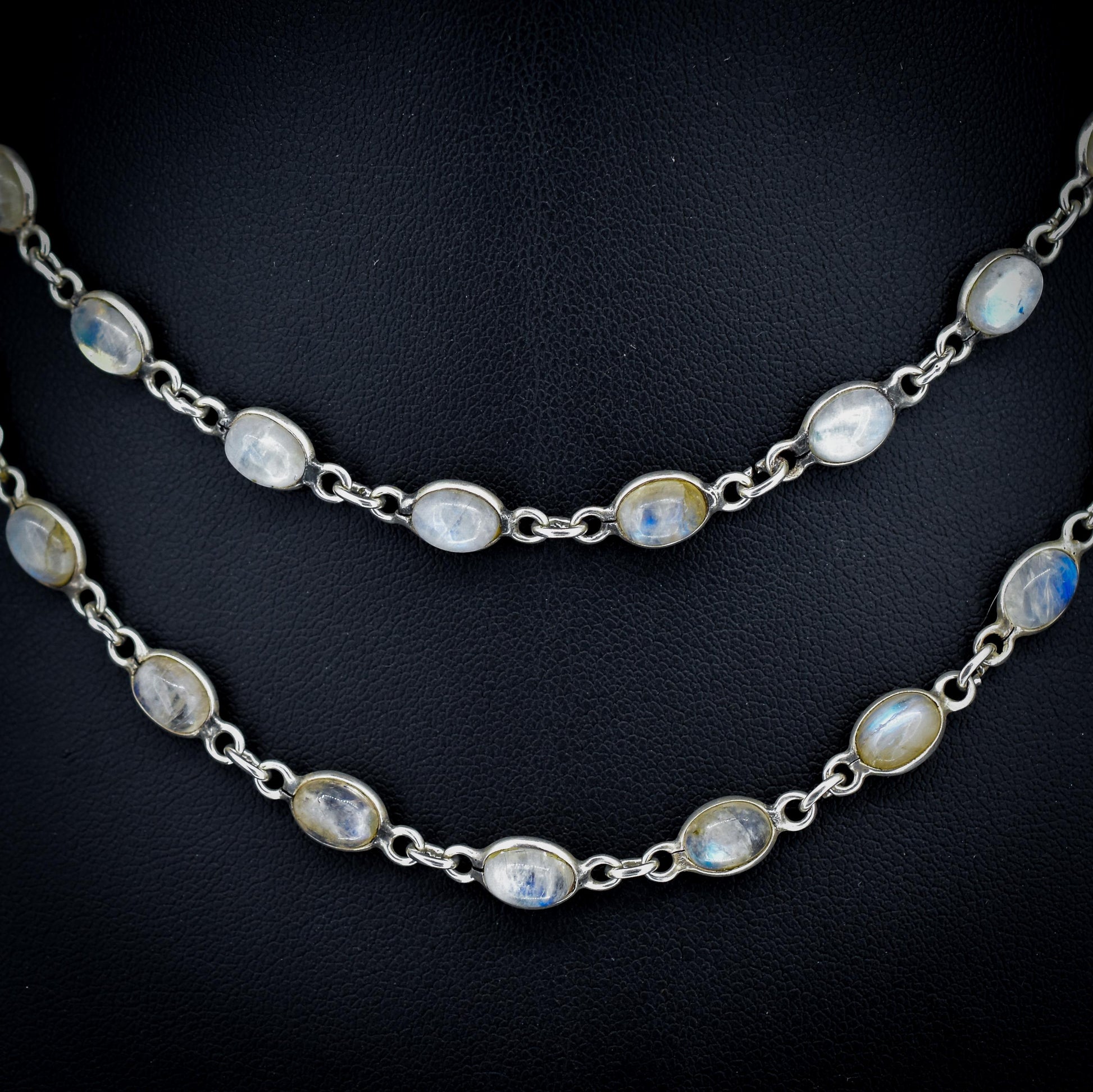Vintage Moonstone Silver 29" Long Chain Necklace