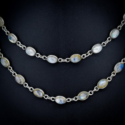 Vintage Moonstone Silver 29" Long Chain Necklace