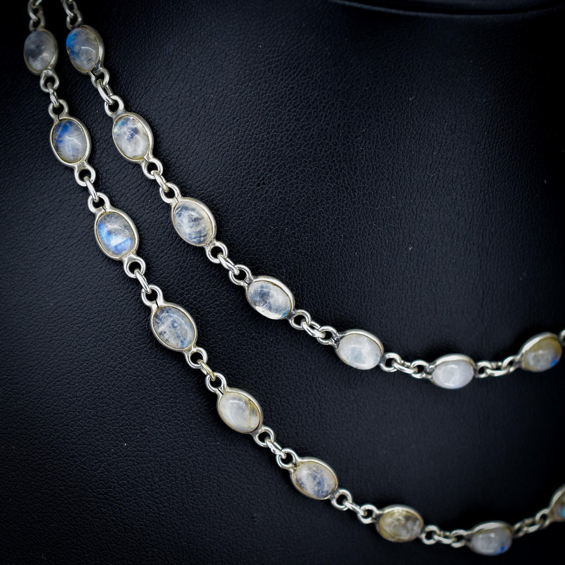 Vintage Moonstone Silver 29" Long Chain Necklace