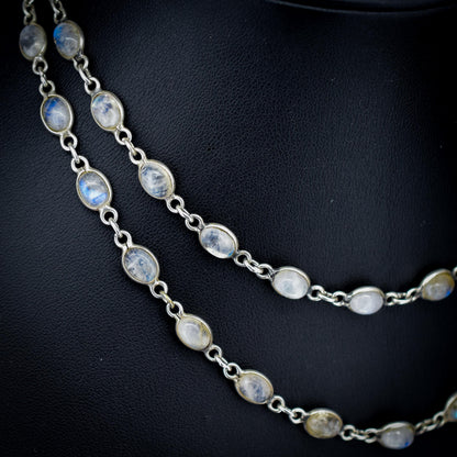 Vintage Moonstone Silver 29" Long Chain Necklace