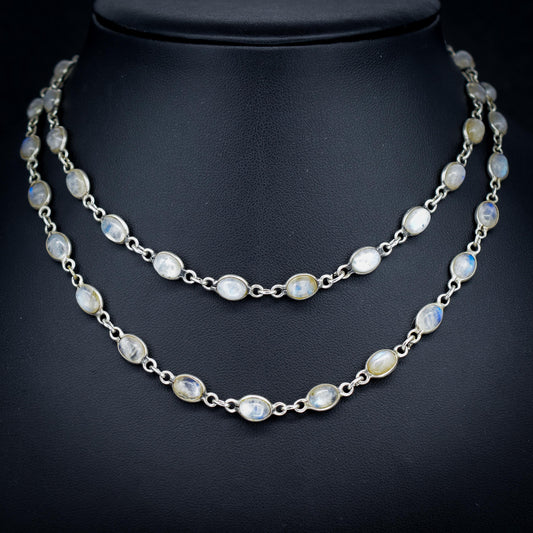 Vintage Moonstone Silver 29" Long Chain Necklace