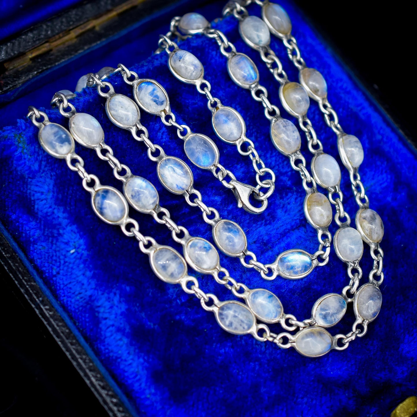 Vintage Moonstone Silver 29" Long Chain Necklace