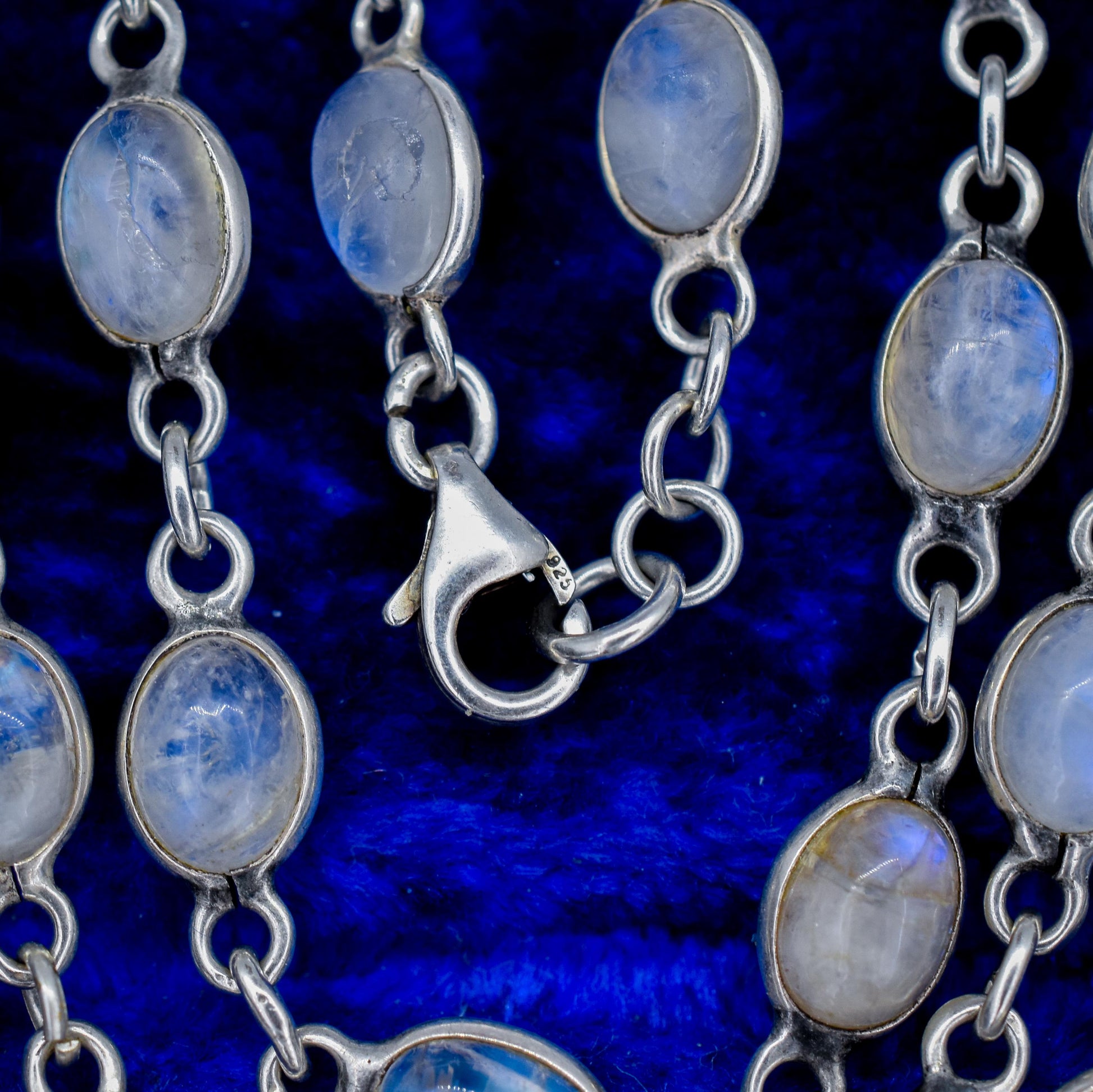 Vintage Moonstone Silver 29" Long Chain Necklace
